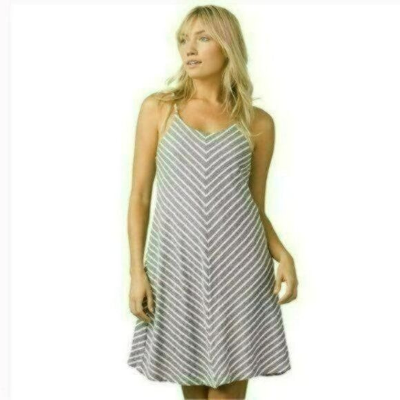 Prana Seacoast Women's Medium Gray & White Striped Cotton Racerback A-Line Dress - Picture 1 of 8
